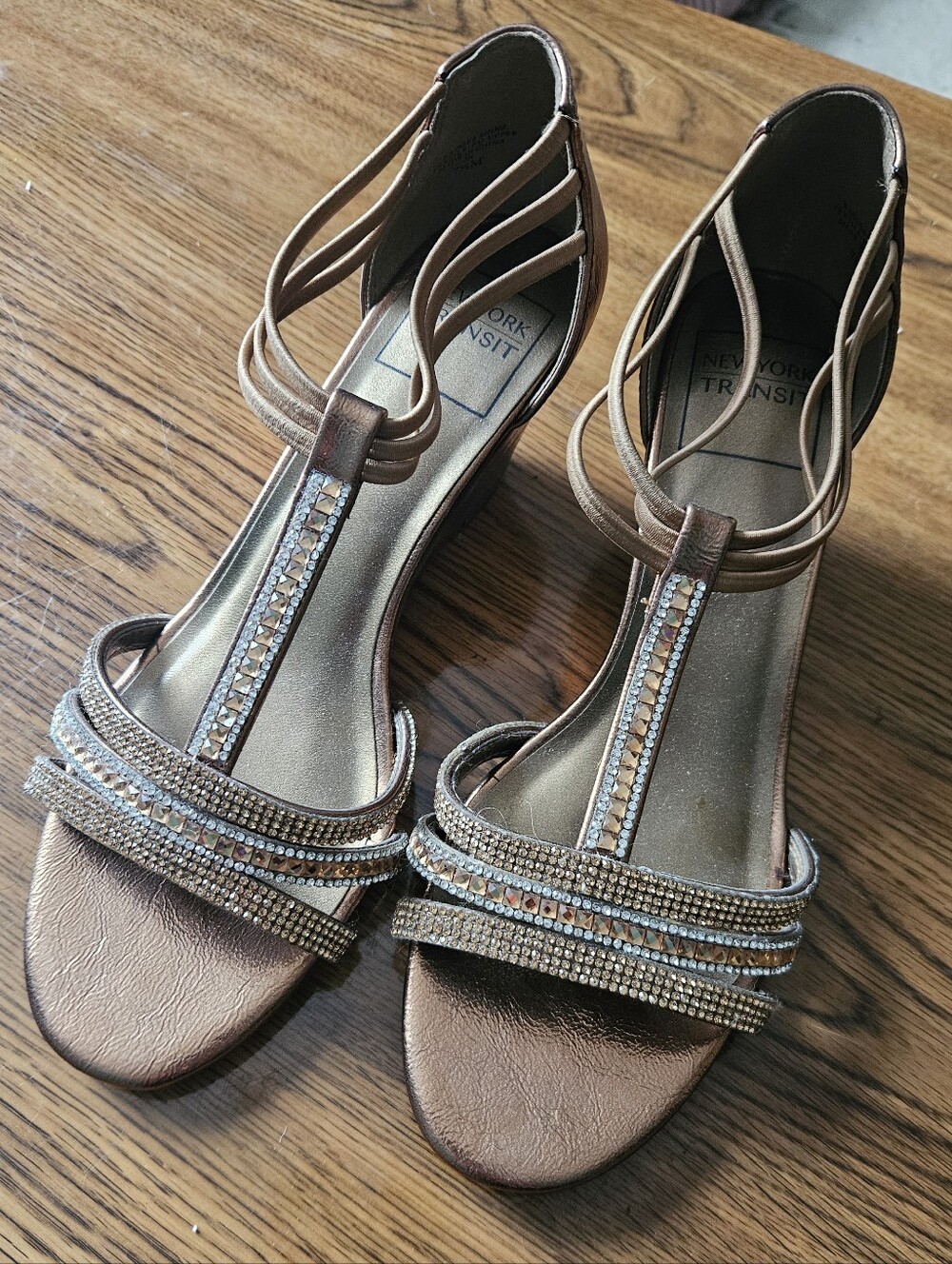 New York Transit Women's Bronze Strappy Rhinestone Sandals